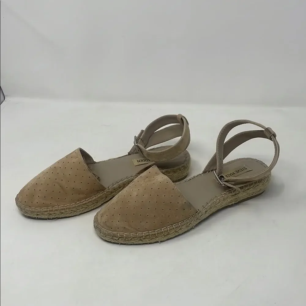Steve Madden Lesko Tan Ankle Strap Espadrille with Jute Trim Size 8.5